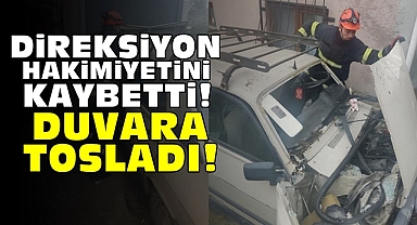 Direksiyon hakimiyetini kaybetti, duvara tosladı!