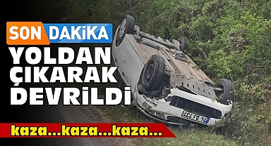 Yoldan çıkarak devrildi! 2 yaralı