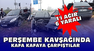 Perşembe kavşağında kafa kafaya çarpıştılar! 1'i ağır 6 yaralı