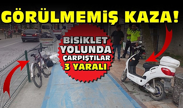 Görülmemiş kaza! Bisiklet yolunda çarpıştılar! 3 yaralı