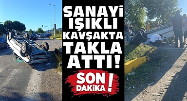 Sanayi ışıklı kavşakta takla attı!