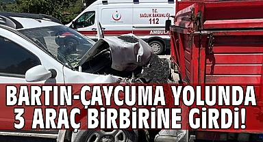 Bartın-Çaycuma yolunda 3 araç birbirine girdi!