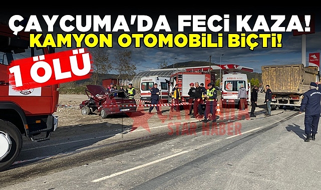 Çaycuma'da feci kaza! Kamyon otomobili biçti!