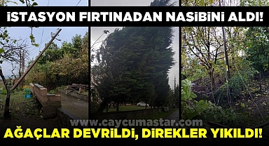 İstasyon fırtınadan nasibini aldı! Ağaçlar devrildi, direkler yıkıldı!