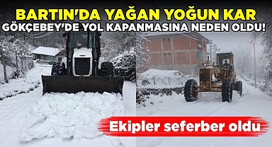 Bartın'da yağan yoğun kar Gökçebey'de yol kapanmasına neden oldu!