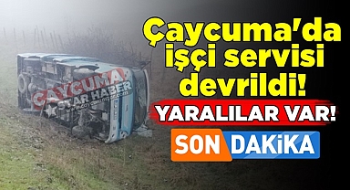 Çaycuma'da işçi servisi devrildi! Yaralılar var!