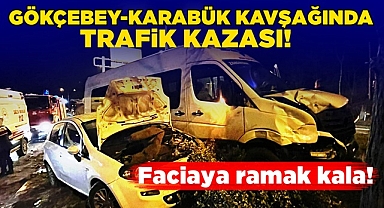 Gökçebey-Karabük kavşağında trafik kazası! Faciaya ramak kala!