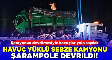 Havuç yüklü sebze kamyonu şarampole devrildi!