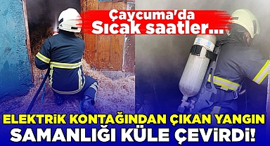 Elektrik kontağından çıkan yangın samanlığı küle çevirdi!