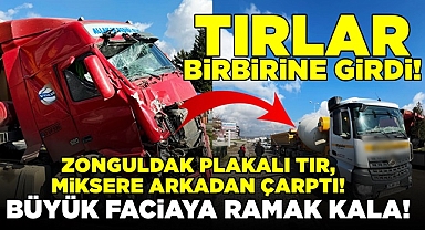 Zonguldak plakalı tır miksere arkadan çarptı!