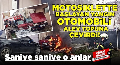 Çaycuma'da yangın! Motosiklette başlayan yangın otomobili alevlere çevirdi!