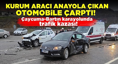 Kurum aracı anayola çıkan otomobile çarptı! 