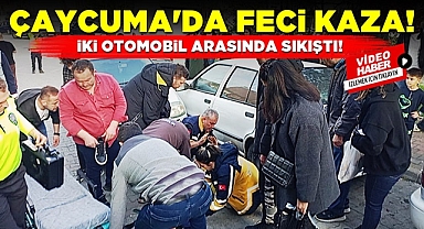 Çaycuma'da feci kaza! İki otomobilin arasında sıkıştı!
