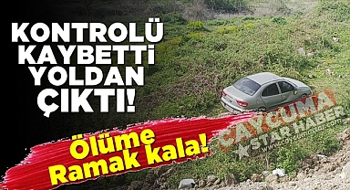 Kontrolü kaybetti yoldan çıktı! Ölüme ramak kala!