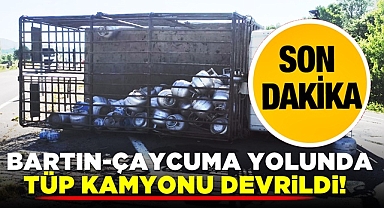 Bartın-Çaycuma yolunda tüp kamyonu devrildi!