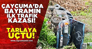 Çaycuma'da bayramın ilk trafik kazası! Tarlaya uçtu!