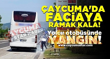 Çaycuma'da faciaya ramak kala! Yolcu otobüsünde yangın!