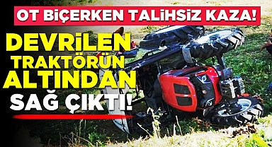 Çaycuma'da kaza! Devrilen traktörün altından sağ çıktı!