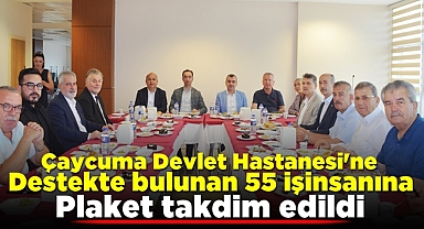 Devlet hastanesine destekte bulunan 55 işinsanına plaket takdim edildi