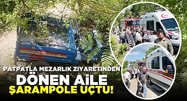Patpatla mezarlık ziyaretinden dönen aile şarampole uçtu!