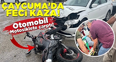 Çaycuma'da feci kaza! Otomobil motosiklete çarptı!