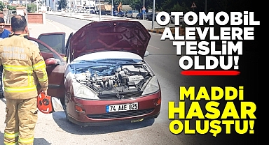 Otomobil alevlere teslim oldu! Maddi hasar oluştu!