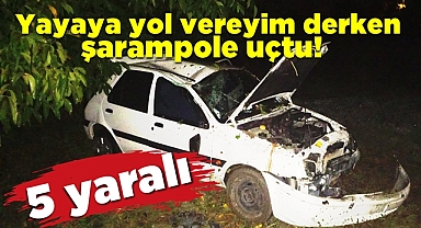 Yayaya yol vereyim derken şarampole uçtu! 5 yaralı