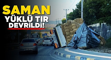 Saman yüklü tır devrildi! 