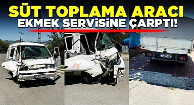 Süt toplama aracı ekmek servisine çarptı!