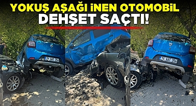 Yokuş aşağı inen otomobil dehşet saçtı!