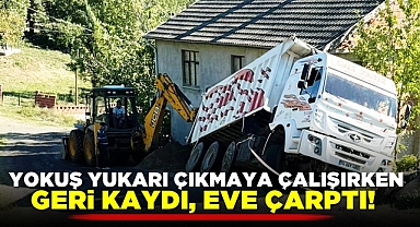Yokuş yukarı çıkmaya çalışırken geri kaydı, eve çarptı!