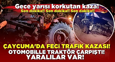 Çaycuma'da feci kaza! Otomobille traktör çarpıştı!