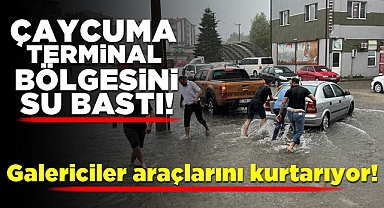 Çaycuma terminal bölgesini su bastı! Galericiler araçlarını kurtarıyor!