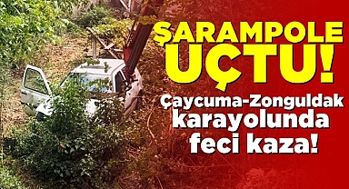 Şarampole uçtu! Çaycuma-Zonguldak kara yolunda feci kaza!