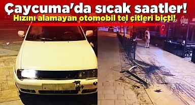 Çaycuma'da sıcak saatler! Hızını alamayan otomobil tel çitleri biçti!
