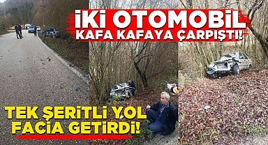 Tek şeritli yol facia getirdi! İki otomobil kafa kafaya çarpıştı!