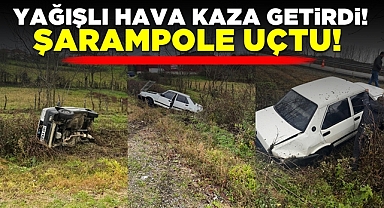 Yağışlı hava kaza getirdi! Şarampole uçtu!