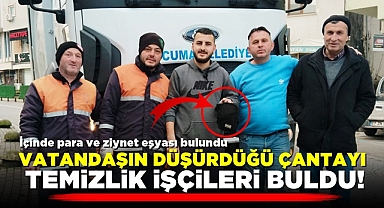 Vatandaşın düşürdüğü çantayı temizlik işçileri buldu!