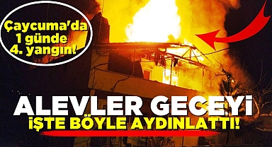 Çaycuma'da 1 günde 4. yangın! Alevler geceyi işte böyle aydınlattı!
