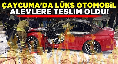 Çaycuma'da lüks otomobil alevlere teslim oldu!