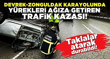 Devrek-Zonguldak karayolunda yürekleri ağıza getiren trafik kazası!