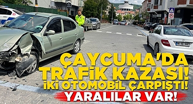 Çaycuma'da trafik kazası: İki otomobil çarpıştı! Yaralılar var!
