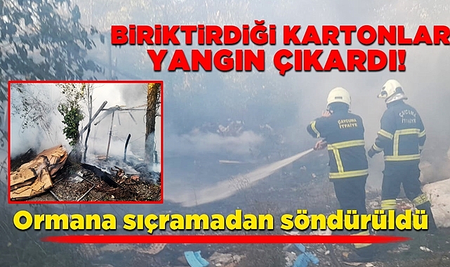 Biriktirdiği kartonlar yangın çıkardı! Ormana sıçramadan söndürüldü!