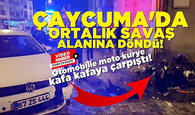 Çaycuma'da ortalık savaş alanına döndü! Otomobille moto kurye çarpıştı!