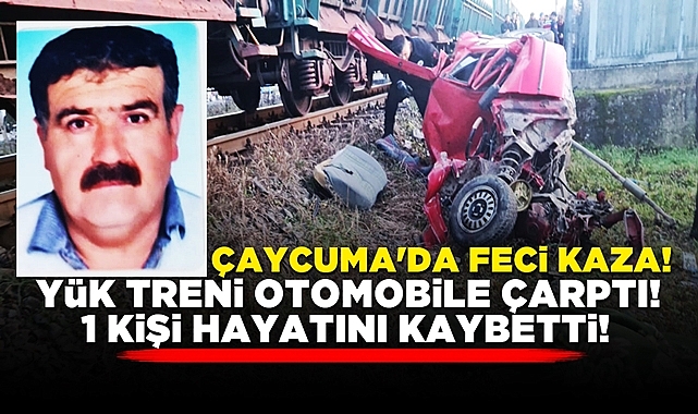 Çaycuma'da feci kaza! Yük treni otomobile çarptı!