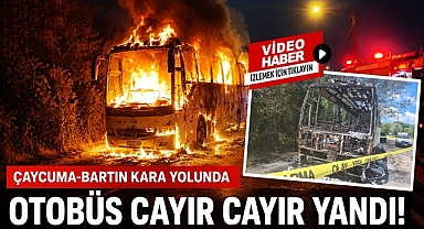 Çaycuma-Bartın yolunda otobüs cayır cayır yandı!