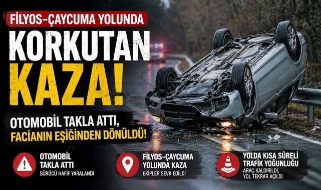 Filyos-Çaycuma yolunda korkutan kaza! Otomobil takla attı, facianın eşiğinden dönüldü!
