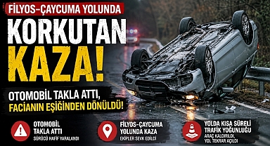 Filyos-Çaycuma yolunda korkutan kaza! Otomobil takla attı, facianın eşiğinden dönüldü!