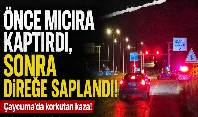 Önce mıcıra kaptırdı, sonra direğe saplandı! Çaycuma'da korkutan kaza!
