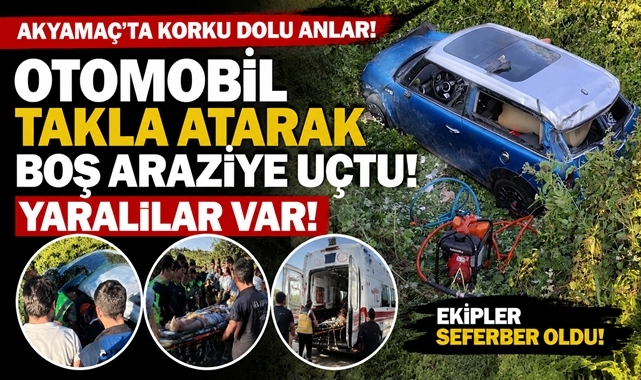 Akyamaç'ta korku dolu dakikalar! Otomobil takla atarak boş araziye uçtu!